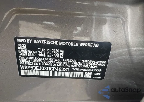 2024 BMW I7 xDrive60 from USA, damaged, VIN WBY53EJ0XRCP46331